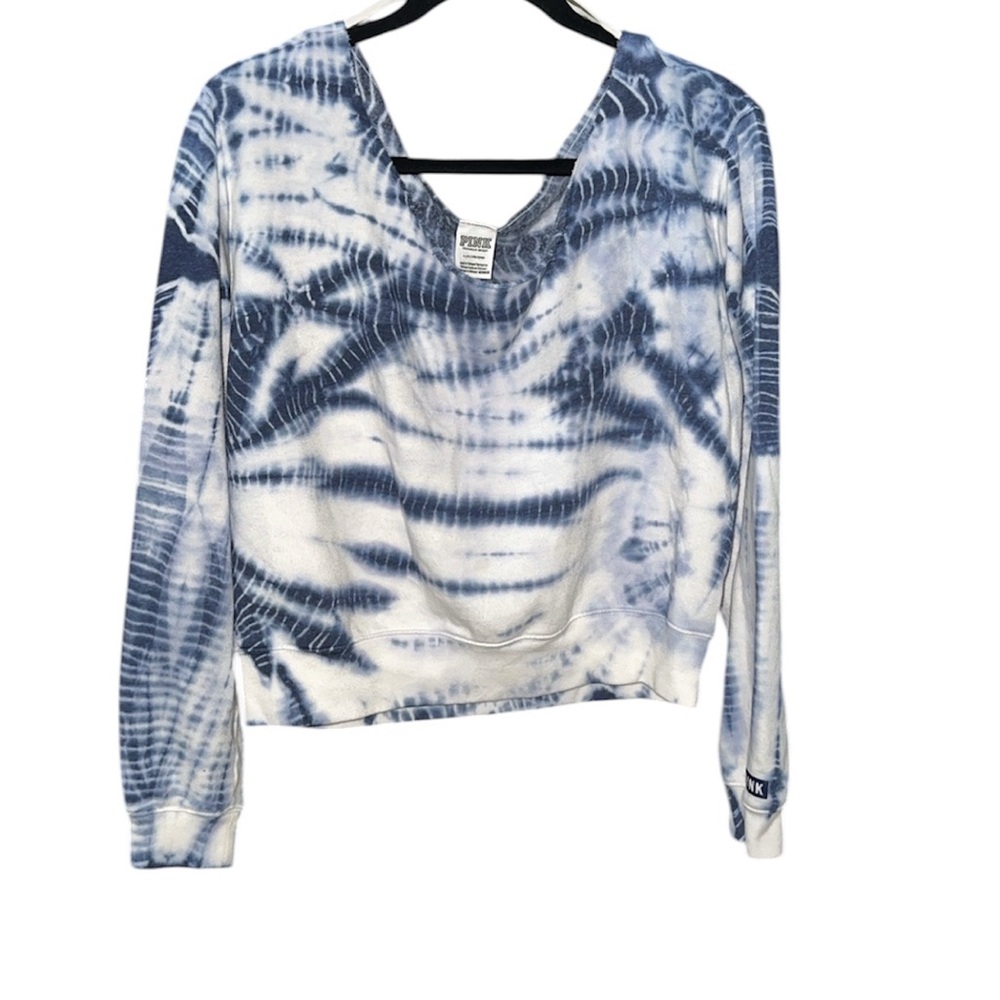 PINK Victoria's Secret Blue & White Tie-Dye open neck Pullover
